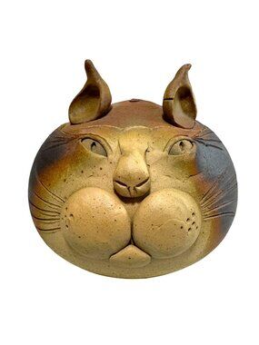Rare Cat Face Bowl Studio Pottery Kitten Bowl Tan Brown 4.5"x5.25" HTF No Flaws